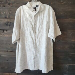 Zegara Mens 2XL AOP Paisley Floral Button Up Short Sleeve 100% Linen Beige white